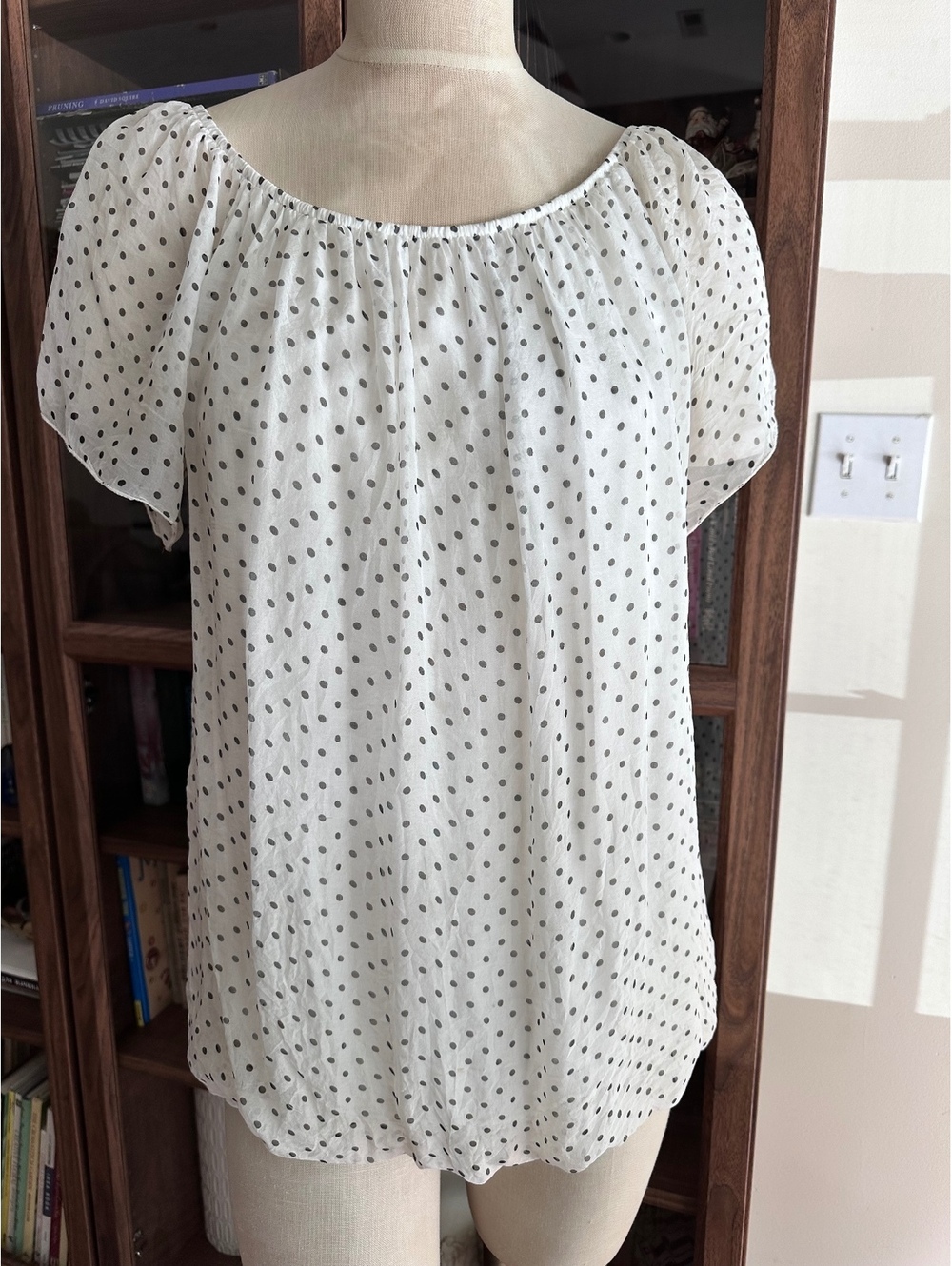 Vintage Luisa Ricci White Polka Dot Silk Blouse Size M
